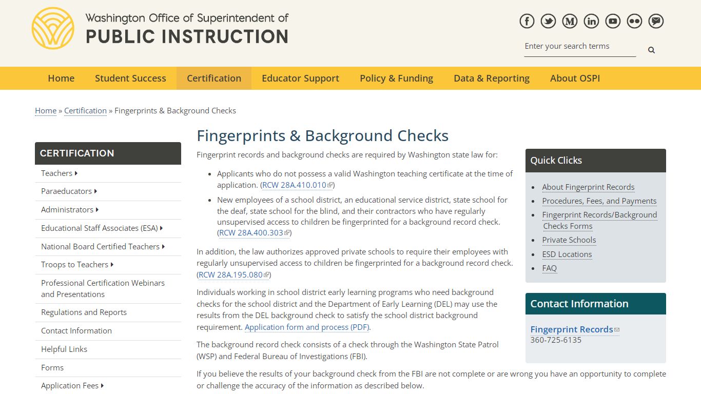 Fingerprints & Background Checks | OSPI - k12.wa.us